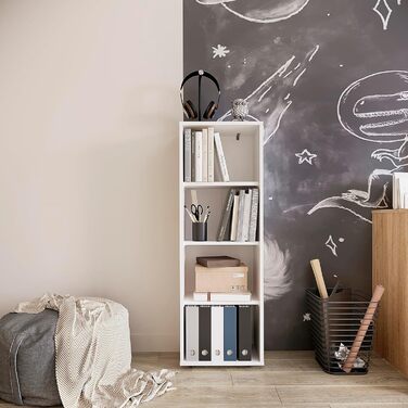 Білий книжковий стелаж KOMTO Regal 80 см, 3 полиці, регульовані полиці, підлоговий, 80x90x24 см, для зберігання книг і декору