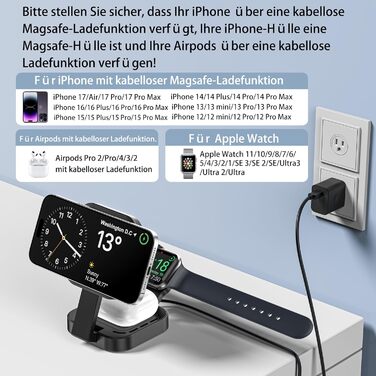 3-в-1 індукційна зарядна станція для Apple: iPhone, Apple Watch, AirPods (з адаптером), чорний