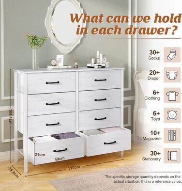 LYNCOHOME Chest of Drawers, Fabric Chest of Drawers, TV Stand Sideboard with 6 Fabric Drawers, Storage Cabinet Bedroom Drawer Chest Kitchen Organizers Furniture for Office Hallway (White-4*2l)