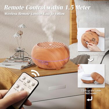 Дифузор Aroma Simpeak 550мл, ультразвуковий аромадифузор з дерева для ефірних олій, зволожувач повітря з пультом дистанційного керування, світло-коричневий