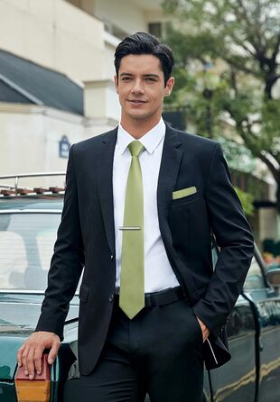 HISDERN Комплект краваток для чоловіків: класична однотонна краватка, кишеньковий хустинка та краватки-затискач (одно розмір, салатовий)