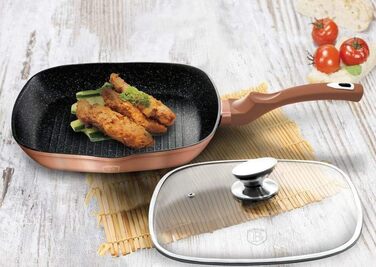 Сковорода гриль BerlingerHaus Metallic Line Rose Gold Edition 28 см з кришкою, нержавіюча сталь 18/8, рожеве золото