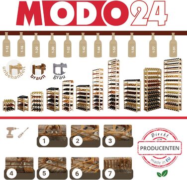 MODO24 Bottle Rack, Wine Rack Wood for 42 Bottles, Wine Cabinet, Wine Stand, Beverage Rack, Wine Bottle Holder, Bottle Organizer, Wine Cabinet, Dimensions 102x63x25 cm, Colors: Natural Wood