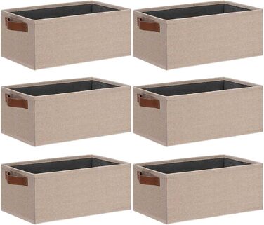 Ghvyenntte Storage Baskets (6 Pieces), Small Fabric Storage Baskets, Foldable, 30 x 20 x 13 cm, Organizer Baskets with PU Handles, Decorative Square Baskets for Closet, Shelves, Cabinet (Small-11.8