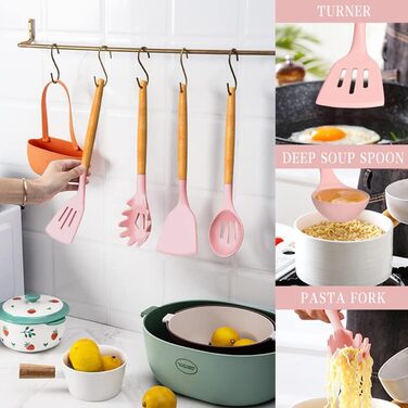 Набір кухонних аксесуарів Umite Chef, 33 шт., з антипригарним покриттям, силікон, з держателем, рожевий