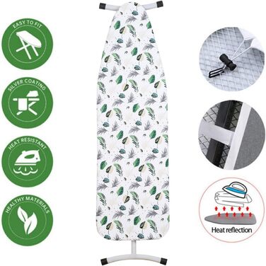Чохол для прасувальної дошки Yizunnu 140 x 50 см з товстим шаром підкладки, регульованою фіксацією та стійким до подряпин принтом (Листя)