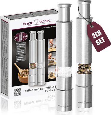 Набір для солі та перцю ProfiCook® PSM 1160: 2 шт., з механічним млином, з нержавіючої сталі