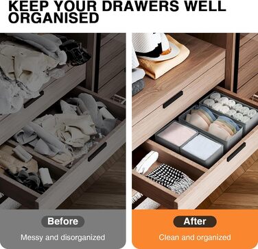 Drawer Organizer - Foldable Underwear Organizer Storage Box Fabric 16 Pieces Closet Organizer for Clothes, Socks (15 Pieces, Gray)