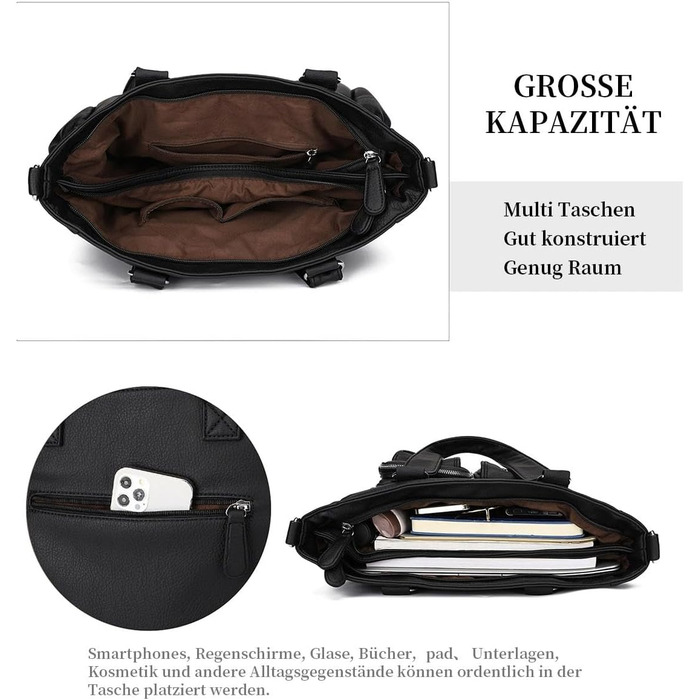 Сумка жіноча KL928 через плече, велика, чорна, PU шкіра, з багатьма відділеннями