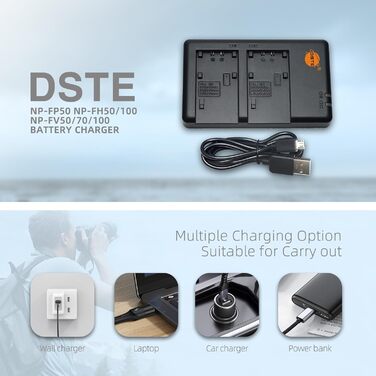 Подвійний зарядний пристрій DSTE NP-FH50 USB для Sony NP-FP50, NP-FH100, NP-FV50, NP-FV/FP/FH акумуляторів, Micro-USB
