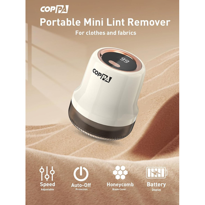Електричний видальник ворсу для одягу та меблів COPPA, 6 лез, 3 швидкості, з індикатором заряду акумулятора