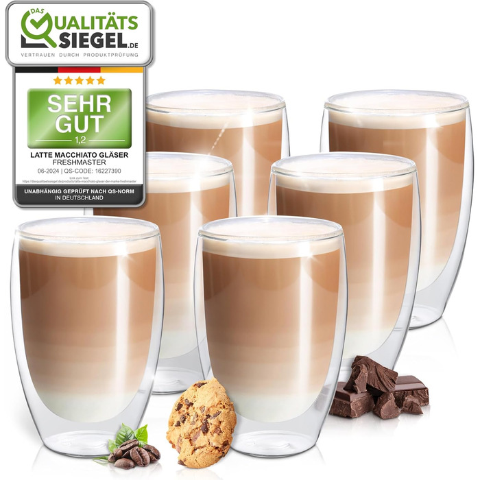 Latte Macchiato Glasses - Barista Premium Quality for the Best Enjoyment - 400 ml Thermo Glass Cups Set, Double-Walled | Double-Walled Coffee Glasses (6x400ml)