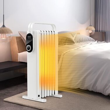 Масляний радіатор COSTWAY 1500W з 7 ребрами, 5-35°C, 3 режими нагріву, мобільний, з захистом від перегріву, білий