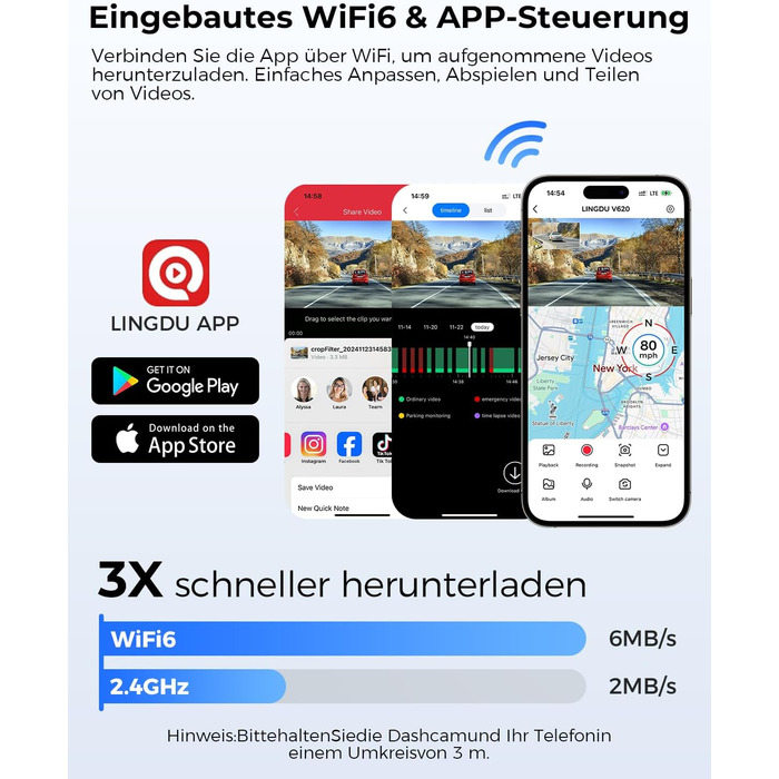 Відеореєстратор для авто Dashcam Auto Vorne Hinten 4K + 1080P з двома камерами, IPS-екран 2.4', SD 64GB, запис голосом, паркувальний режим, покращена нічна зйомка, WDR