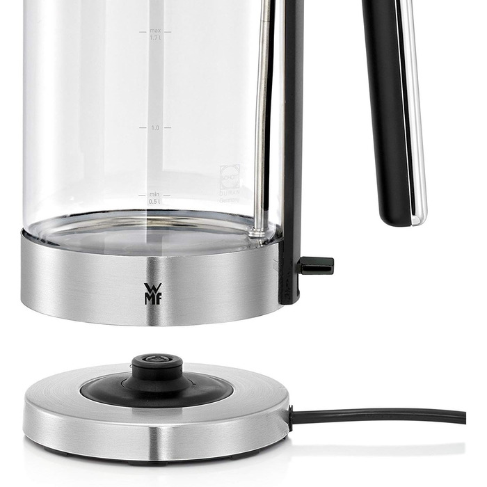 WMF Lono Glass Kettle 1.7 Liter, Glass Kettle with Scale Filter, Cordless, 3000 Watts, Matte Stainless Steel