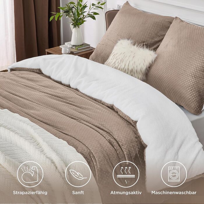 BEDSURE Комплект постільної білизни: тепла флісова ковдра 155x220 см та 2 наволочки 80x80 см, комплект для двоспального ліжка, колір хакі