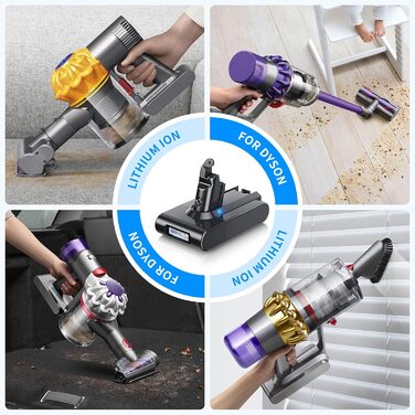 Запасний акумулятор 8000mAh V6 з LCD-дисплеєм для пилососів Dyson V6 (DC58, DC59, DC61, DC62, DC72, DC74, SV03, SV05, SV06, SV07, SV09) Animal/Absolute/Motorhead/Fluffy (2 фільтри, 8.0Ah)