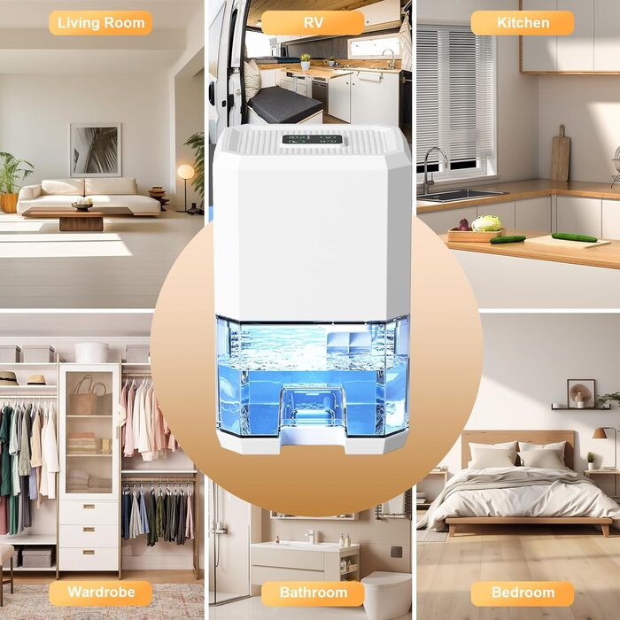 Електричний осушувач повітря 2800 мл: тихий осушувач для дому з нічним режимом, 7 кольорів підсвічування, таймером, портативний для ванної кімнати та спальні