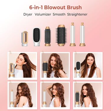 Pro Airbrush Air Styler 6 в 1: Фен-щітка, плойка, стайлер для волосся, 1000W, білий