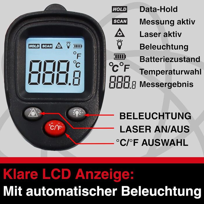 Інфрачервоний термометр HGL-205 з лазером -50°C…600°C для вимірювання температури поверхонь