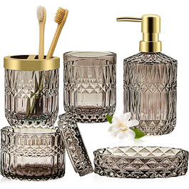 Набір аксесуарів для ванної кімнати зі скла, 5 шт. (мильниця, дозатор мила, тримач для зубних щіток, контейнер для ватних паличок, стакан) чорний