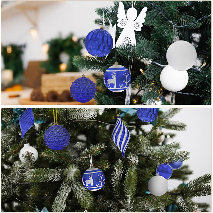 Набір прикрас для ялинки Aufun 108 шт. Преміум, пластикові кулі, верхівка, зірка, безпечні прикраси, ялинкові кулі, багаторазові, декор (шампань) (блакитний/срібний)