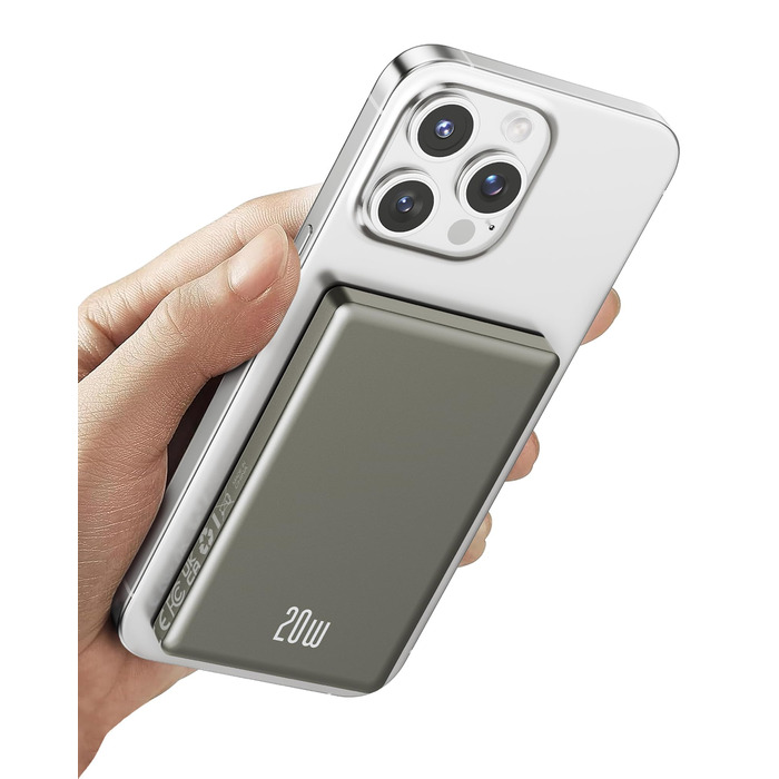 Power Bank Ntaanoo MagSafe 10000mAh для iPhone: Швидка зарядка 20W, Бездротове заряджання, Чорний (сірий)