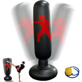 Надувний боксерський мішок для дітей 160 см, рукавиці та насос - для занять боксом, карате в приміщенні та на вулиці, чорний