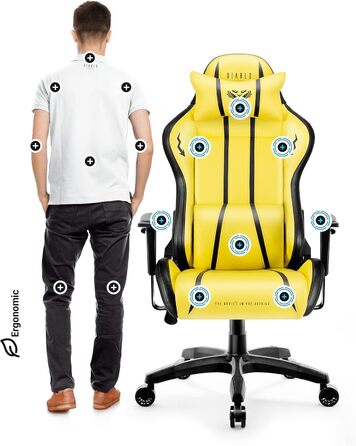 Ігрове крісло Diablo X-One 2.0 Electric Yellow L, ергономічне, регульовані підлокітники, подушки для шиї та попереку