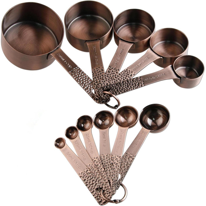 Viwehots Measuring Cups and Spoons Set 11, Copper Measuring Cups and Spoons Set, Metric Measuring Cups and Spoons, Stainless Steel Dry Measuring Cups and Spoons, Set with 1/8, 1/4 Cup for Baking and Kitchen