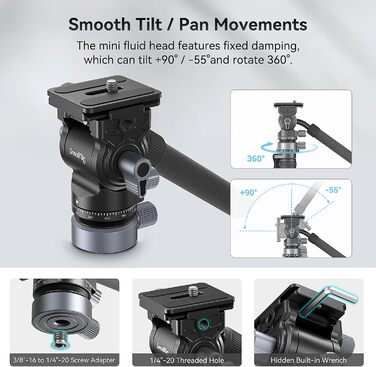Відеоштатив SmallRig FreeBlazer CT190 (4319) 183 см з гідравлічною головою, нівеліром та моноподом для влогінгу та подорожей, навантаження 4 кг, з сумкою
