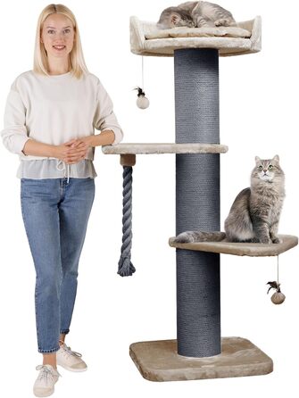 HAPPYPET Преміум Дряпка для котів 'Фредді' – великий котячий комплекс, 150 см, для Мейн-куна, сизаль, товсті стовпчики (20 см) – капучино