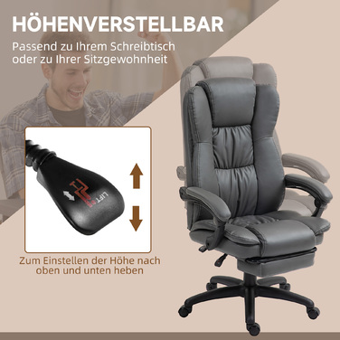 Vinsetto Office Chair Executive Swivel Chair with Footrest and Headrest, Ergonomic Chair, Vibration Desk Chair with Reclining Function, Massage Function, Faux Leather, Dark Grey, 68.5x68.5x113-121cm | Aosom