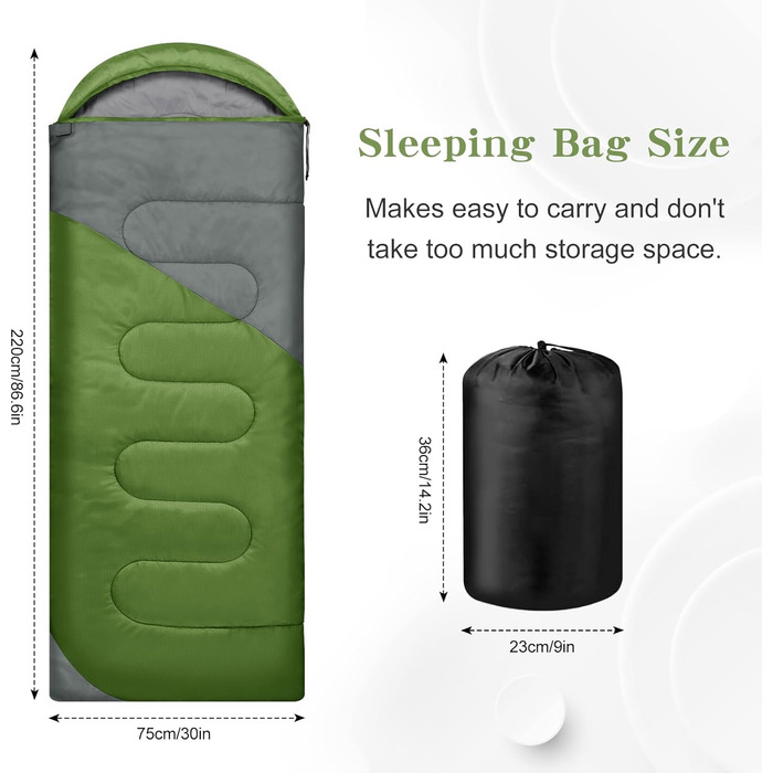 Сплячий мішок 3-4 сезони: для дорослих та дітей, теплий та зручний для кемпінгу та походів (зелений+сірий)