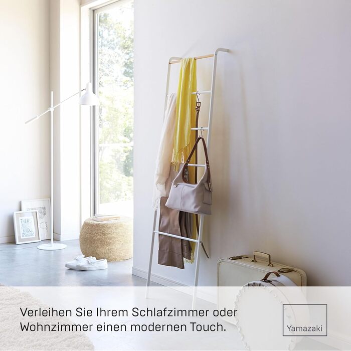 Yamazaki 2813 TOWER Leaning Clothes Rack, Steel/Wood, Minimalist, 45 x 24 x 160 cm (White, Single)