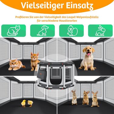 LOVPET® Indoor/Outdoor Dog Playpen - Puppy Pen, Dog Cage with Oxford Fabric, Small Animal Enclosure, Cat Run - Includes Toys & Pads, 72x72x43cm, Anthracite Gray
