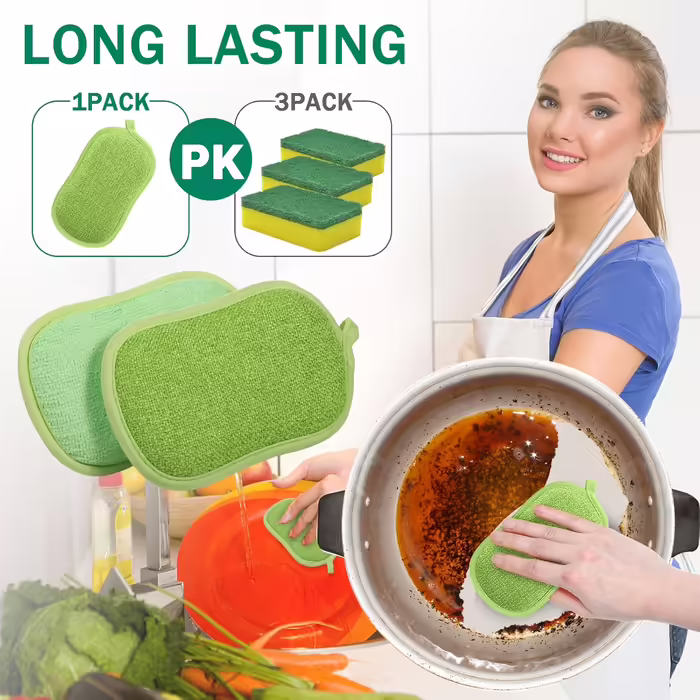 Multi-Purpose Sponges, Scratch-Resistant, Microfiber Sponge, Cleaning, Dish Scrubber, Reusable Dish Sponges for Dishwashing, along with robust scrubbing power (green), 24 pieces