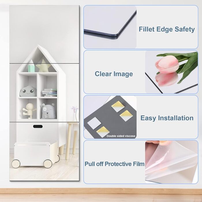 Самоклеючі дзеркальні панелі Augshy 50x60 см (4 шт.) - гнучкі, акрилові, для декору стін