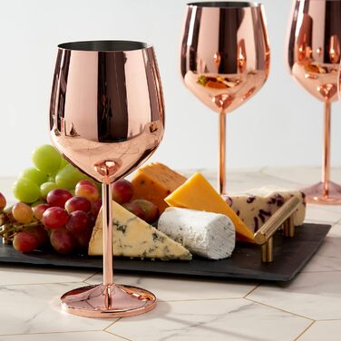 Набір з 4 великих келихів для вина Oak & Steel Roségold (0.5 л, 21 x 9 см) - міцне скло, подарунковий набір