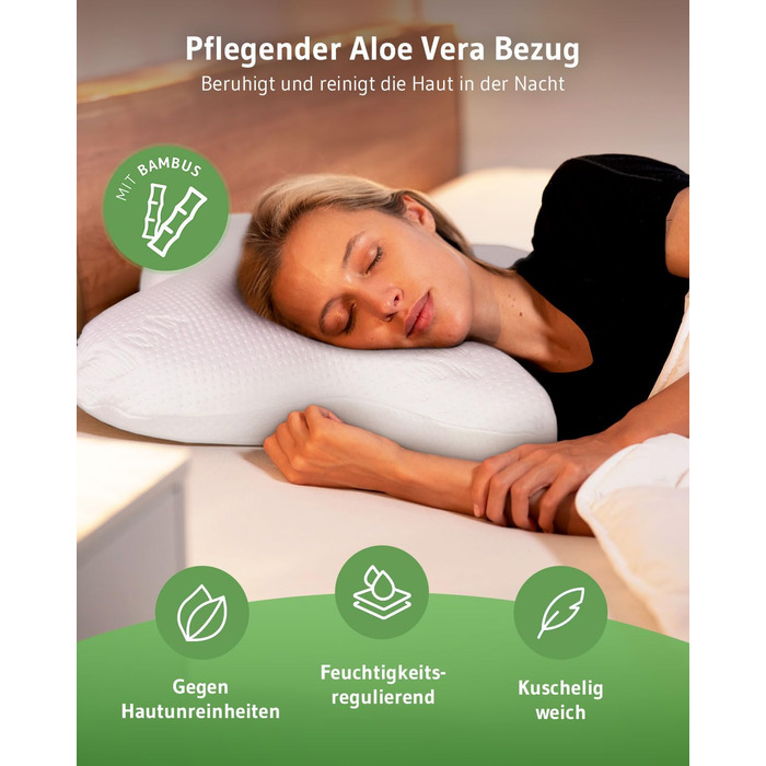 ACAMAR QuickDry Neck Pillow, Orthopedic Side Sleeper Pillow, Visco Head Pillow made of Memory Foam, Quick-Drying & Thermoregulating Cover, Cervical Spine Support Pillow & Anti-Snoring Pillow, Anthracite Thermic QuickDry Cover