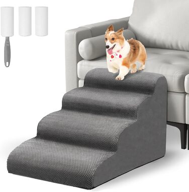 Сходинки для собак маленьких порід Otauoaea: 4 сходинки, протиковзкі, для диванів та ліжок, знімний чохол, сірий колір