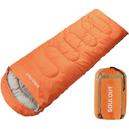 SOULOUT 3-4 Season Sleeping Bag - Waterproof Lightweight Sleeping Bag for Camping, Travel & Outdoor Activities - Ideal for Adults & Kids - 220 x 83 cm (Orange/Left Zip)