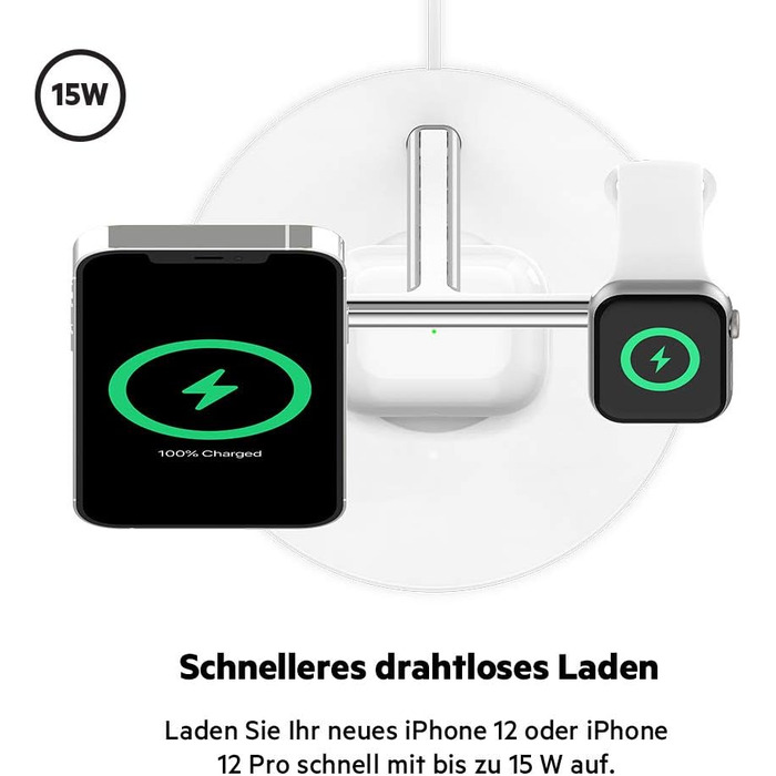 Belkin BoostCharge Pro 3-в-1 MagSafe Бездротове Зарядне Пристрої для iPhone 13, Apple Watch та AirPods (15W) - Білий