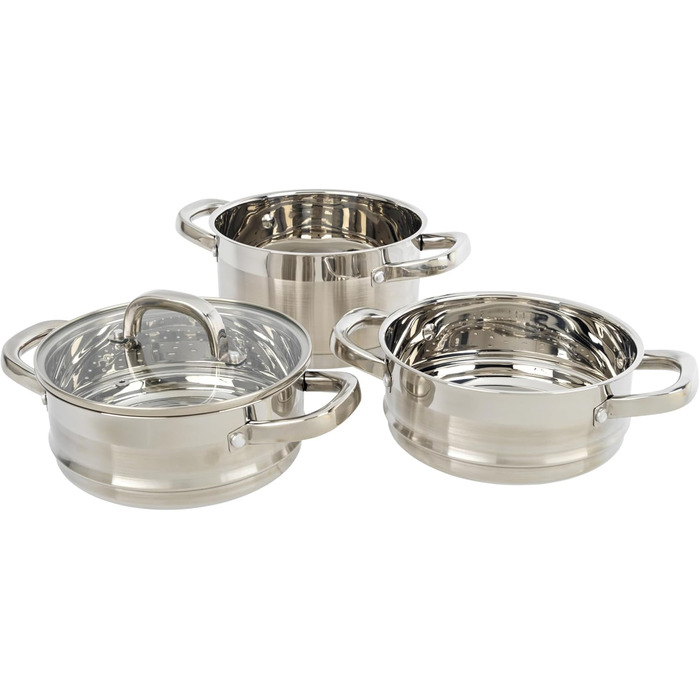 Salter Timeless 3-рівневий паровар з нержавіючої сталі – 18 см, з ручками та скляною кришкою, антипригарне покриття, для індукційних плит