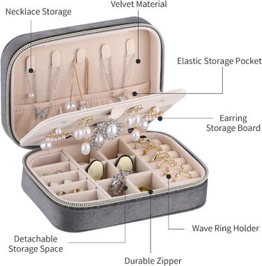 Скринька для прикрас Firelex: компактний органайзер для зберігання ювелірних виробів, сірий колір