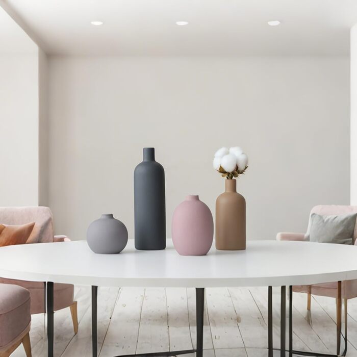 Modern Ceramic Vase Set - 4 Piece, Morandi Colors, Minimalist Table Decor, Nordic Style, Neutral Boho Scandinavian Vase Set (Black)