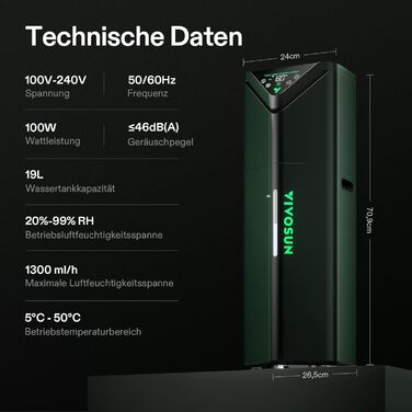 Зволожувач повітря VIVOSUN для рослин, AeroStream H05, 19л, ультразвуковий, тихий (24дБ), 360°