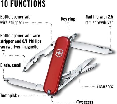 Швейцарський ніж Victorinox Rambler Klein, 10 функцій, червоний (з Phillips викруткою та ножицями)