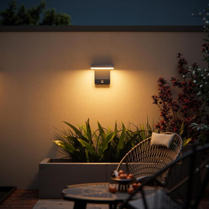 LED вуличний світильник K-Bright 20W з датчиком руху, 3000K, IP65, для балкона та саду, колір антрацит