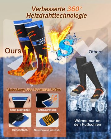 Гріючі шкарпетки 2026 Upgraded з акумулятором 5000mAh*2, 3 режими нагріву, 360° обігрів, для жінок та чоловіків, для катання на лижах, полювання, походів, миючіся, універсальний розмір, блакитні